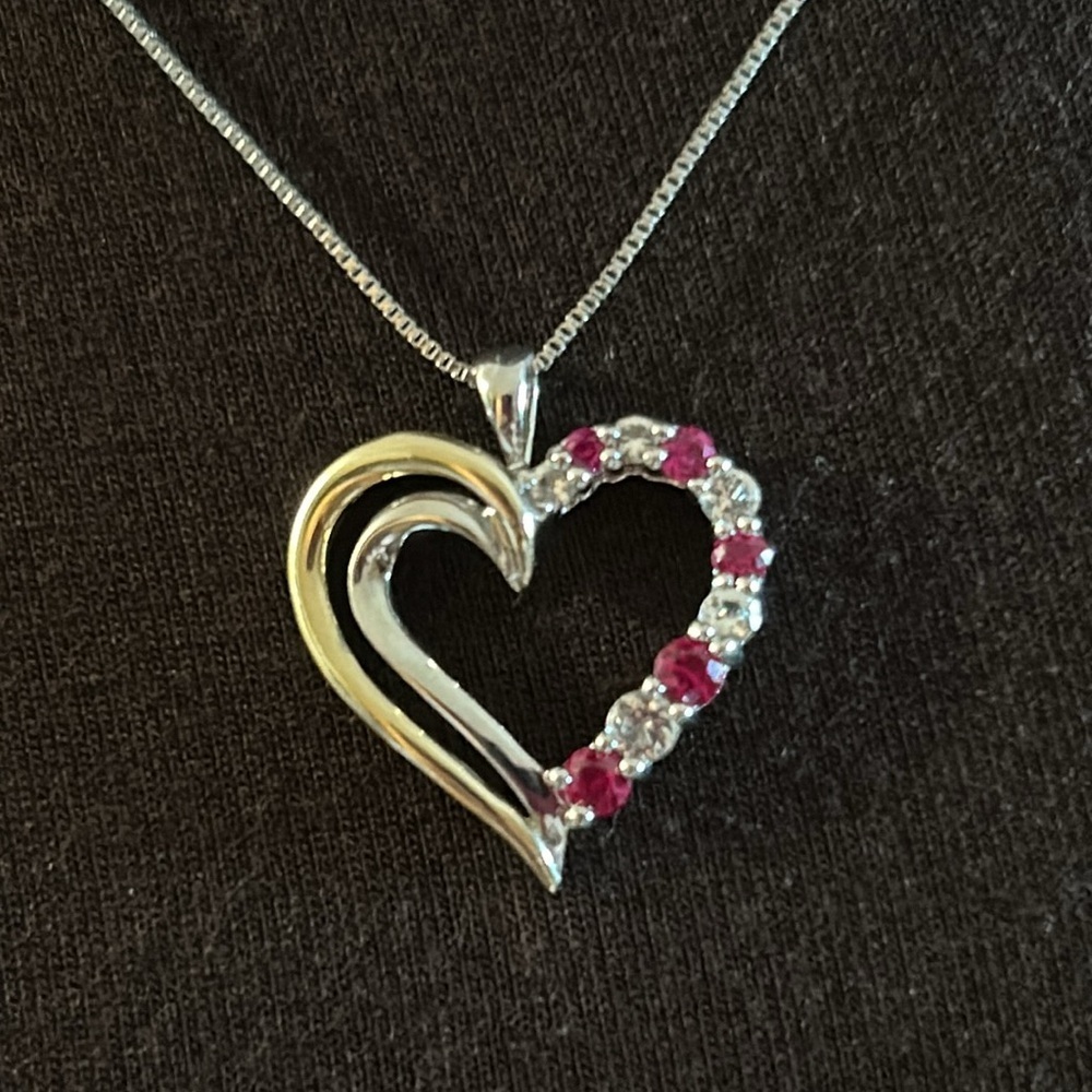 🔥NIB 18.5” 925 Silver and 10k gold created Ruby& white topaz necklace box chain